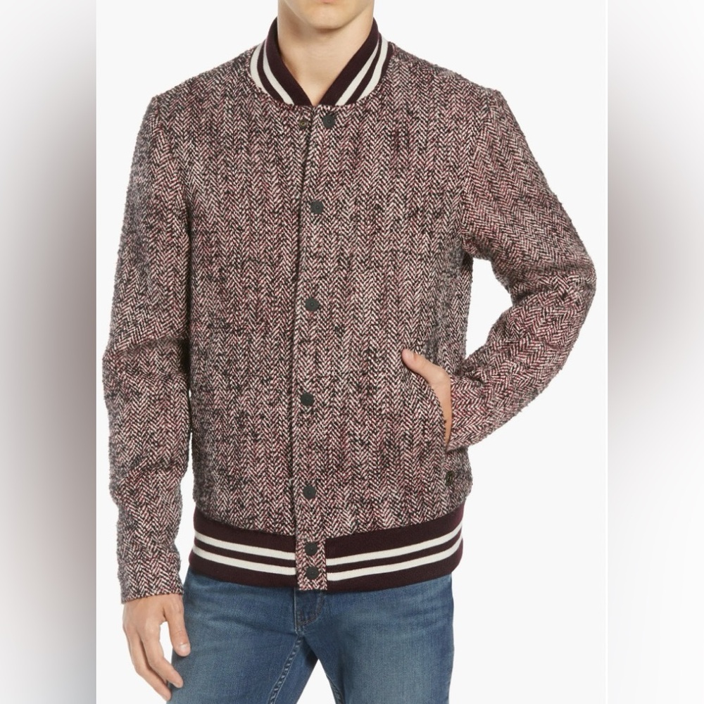 Scotch & Soda Herringbone Varsity Jacket Burgundy XL EUC